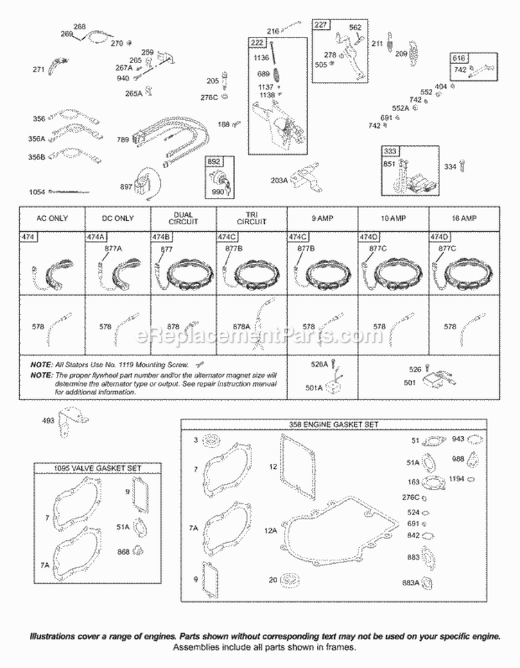 Alternator Controls Electrical Governor Spring Ignition KitsGasket-Engine Diagram and Parts List for  Briggs and Stratton Engine
